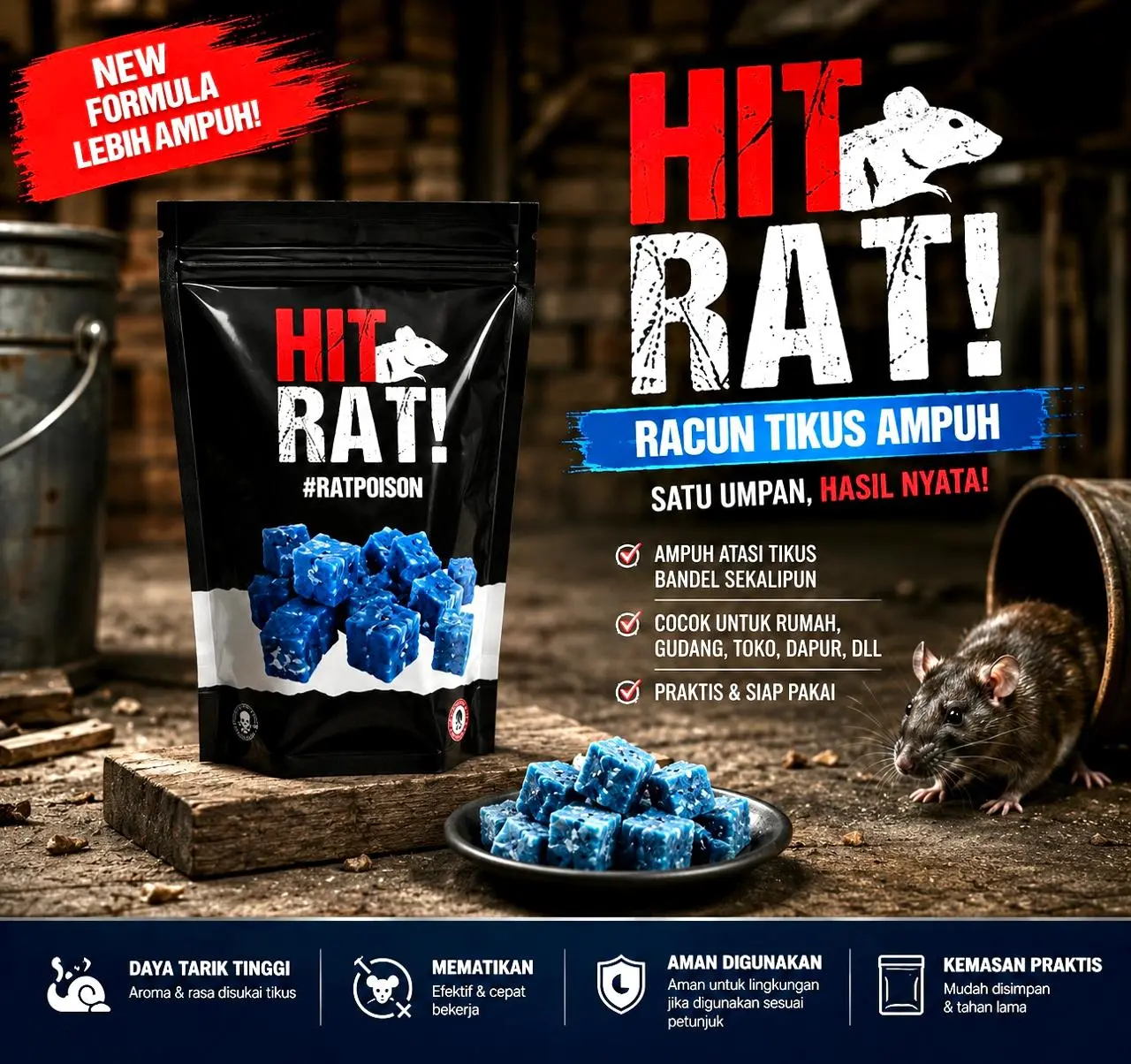 Hitrat Original (isi 100gram) Racun Tikus Ampuh yang atasi seluruh Koloni