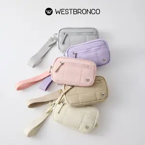 WESTBRONCO [PUFFER CLOUSIE BAG] [Best seller 1] Dompet wanita dengan 3 kompartmen resleting,Dilengkapi tali pergelangan tangan & fitur RFID,Cocok untuk bepergian atau hadiah