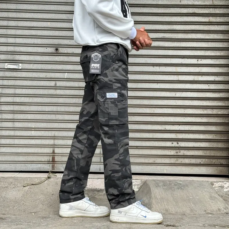 BISA COD SM RM DENIM Celana Cargo Camo Loreng Reguler Fit Loreng Brown Relax Pants Pria 5