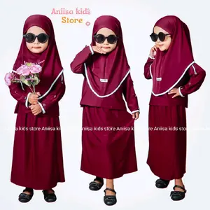 Gamis Setelan Abaya Batwing Anak tk Bayi Perempuan Rok Wanita Muslim FRIENDLY Kekinian Baju Kaos Jersey Crop top Usia 1-7 Tahun Free Kerudung Syari Lembut Nyaman