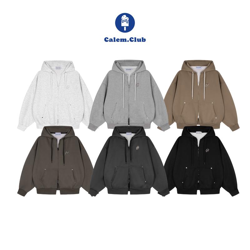 Calem.Club - Áo khoác nỉ Hoodie zip ChillPop chất vải nỉ 2 da có túi trong Boxy form rộng unisex nam nữ - có kèm ghim cài mỗi áo  áo chống nắng nữ