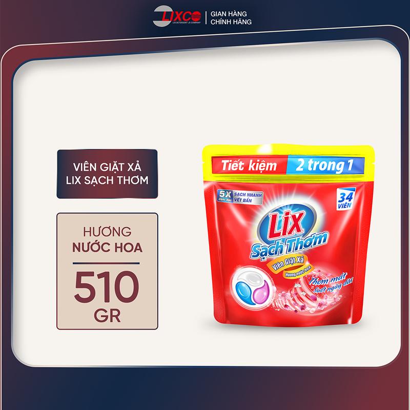  Viên giặt xả 2 trong 1 Lix 34 viên 15g  hương nước hoa sạch thơm mát suốt ngày dài 00102 