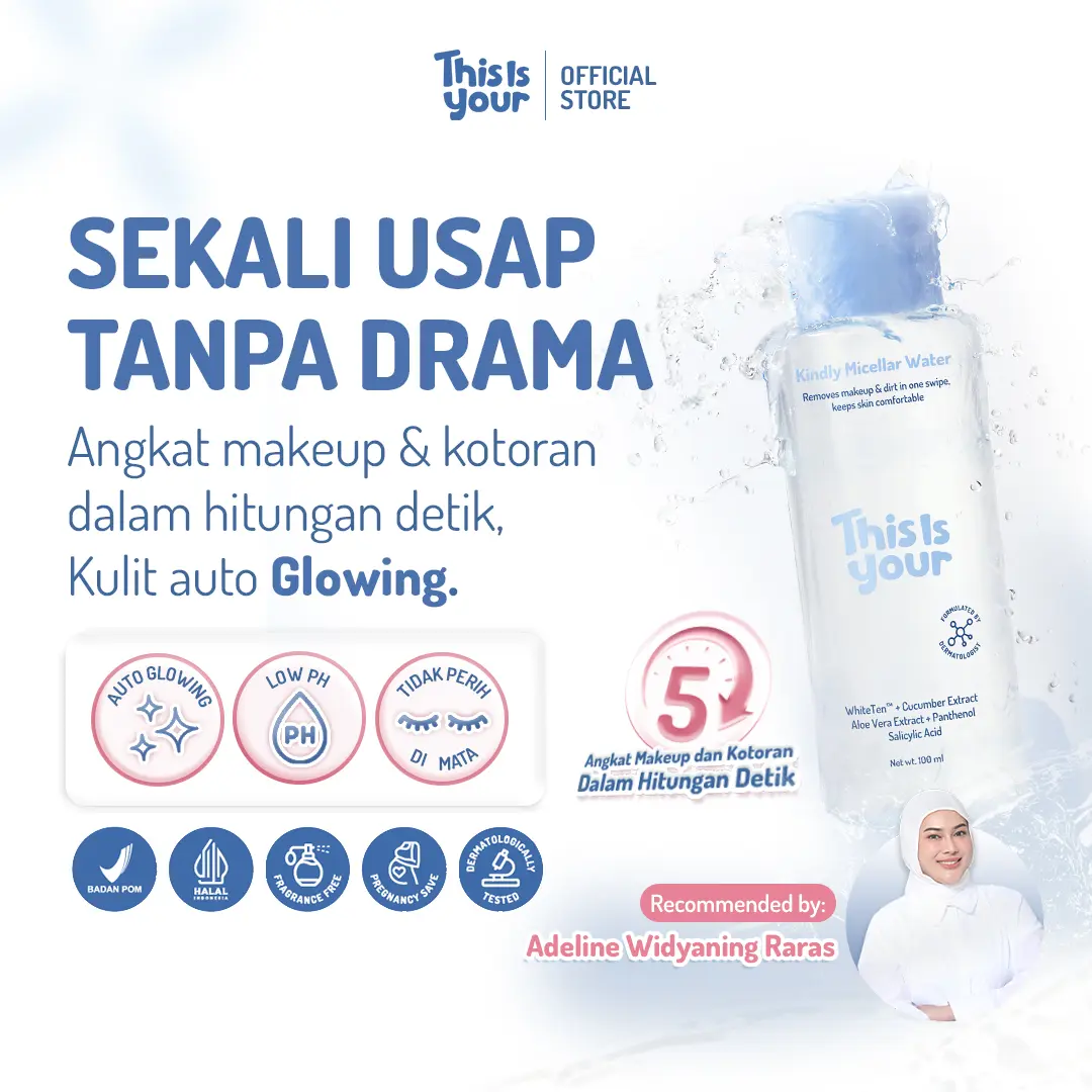 [EXCLUSIVE CREATOR] This is Your - Kindly Micellar Water 100ml | White Ten, Cucumber,  Aloe Vera Extract | Angkat Makeup dan Kotoran dengan Nyaman Sekali Usap | Sensitif Jerawat Berminyak Kering