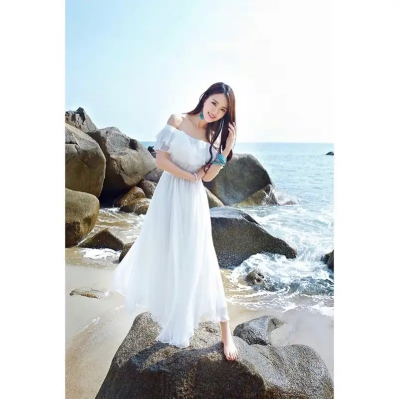 dress putih panjang | dress sabrina dewasa | baju pantai wanita | dress pantai | dress bumil | maternity bumil friendly Ibu 0