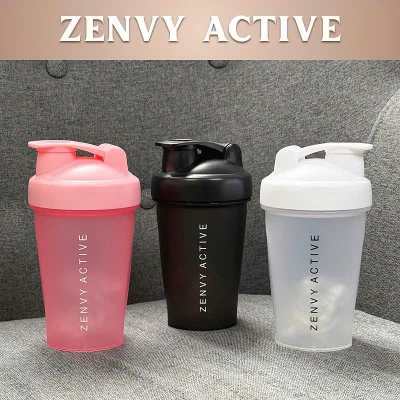 Bình Lắc Thể Thao ZENVY ACTIVE 400ml, Nhựa PP5, Chia Vạch Nước, Tặng Kèm Con Lắc Lò Xo ZVB-004