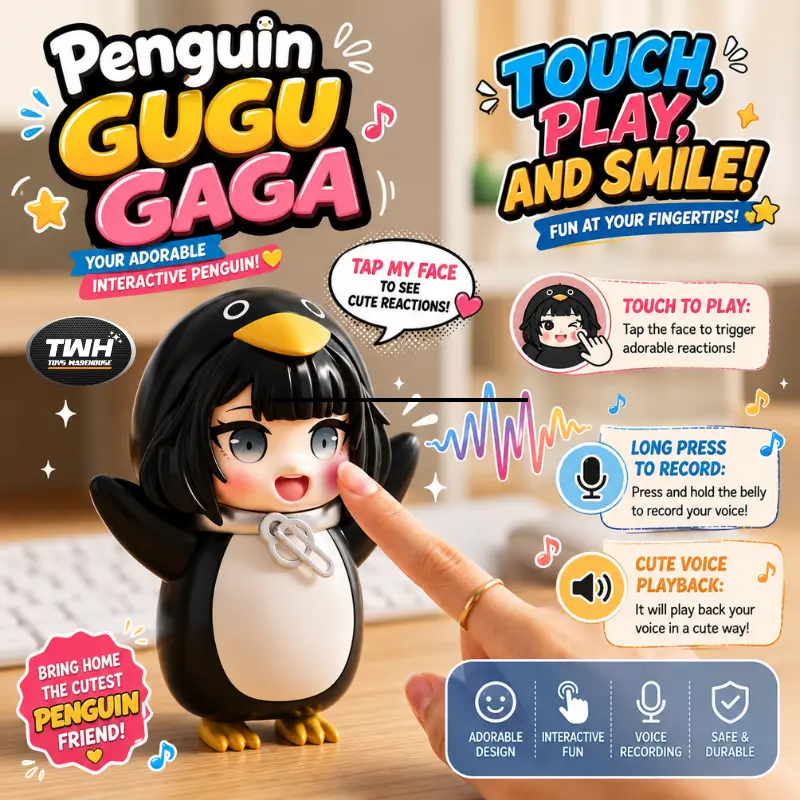 Mainan Penguin Gugu Gaga Interaktif, Desain Lucu, Voice Recording, Safe & Durable Menarik Hadiah & Koleksi untuk Anak