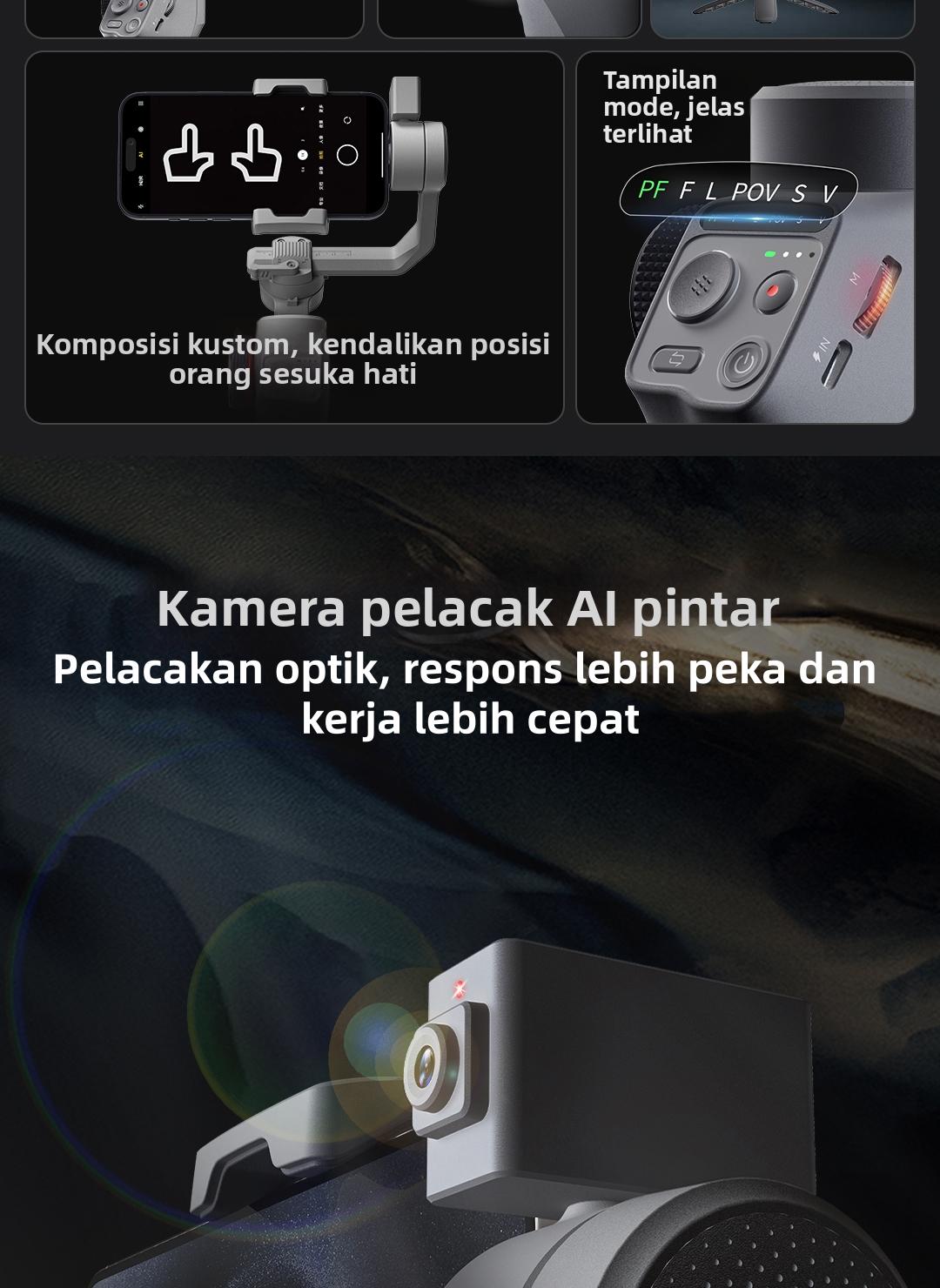 FUNSNAP Capture5 Gimbal Stabilizer HP 3 sumbu, AI Tracking Otomatis untuk Vlog & Live Streaming