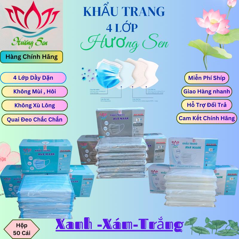 Thùng 6 Hộp 300 Cái - Khẩu Trang 4 Lớp Cao Cấp Hương Sen - Dầy Dặn - Không Xù Lông - Quai Đeo Chắc Chắn