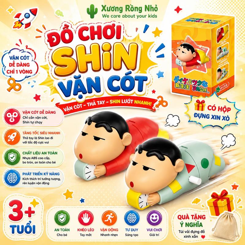 Đồ Chơi Shin Cậu bé bút chì mặc Pijama vặn cót bò ủn mông cute dễ thương, Xương Rồng Nhỏ