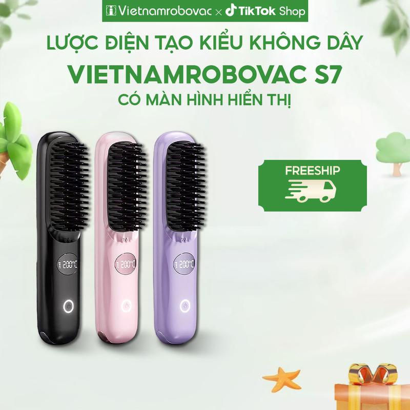 Lược Điện Mini Tạo Kiểu Không Dây Ion Âm Vietnamrobovac S7 - Răng lược làm bằng gốm Ceramic - Uốn Tóc và Duỗi Tóc Suôn Mượt lược điện