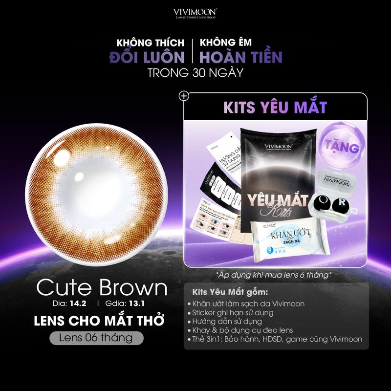 6 MONTHS Kính áp tròng Cute Brown Vivimoon lens màu nâu tự nhiên cho mắt thở chất liệu Silicone hydrogel HSD 6 tháng Giá 1 đôi