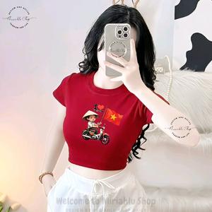 Áo Thun Croptop Thun Borip Form Basic Ôm Body In Hình Đi Bão I Love Việt Nam, Áo Việt Nam, Áo Kỷ Niệm, Quốc Khánh 2/9, Áo Thun Việt Nam, Áo Thun Quê Hương