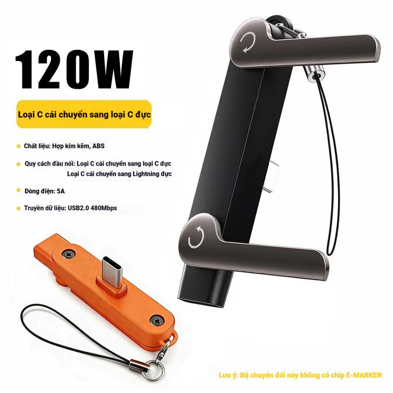 Bộ sạc nhanh 120W kèm giá đỡ điện thoại gấp hai trong một cho truyền dữ liệu, bộ chuyển đổi Type‑C kép, thiết kế ống cong góc 90 độ xem phim trên màn hình ngang, dây sạc siêu tiện lợi khi chơi game, dây hỗ trợ gấp đa chức năng.