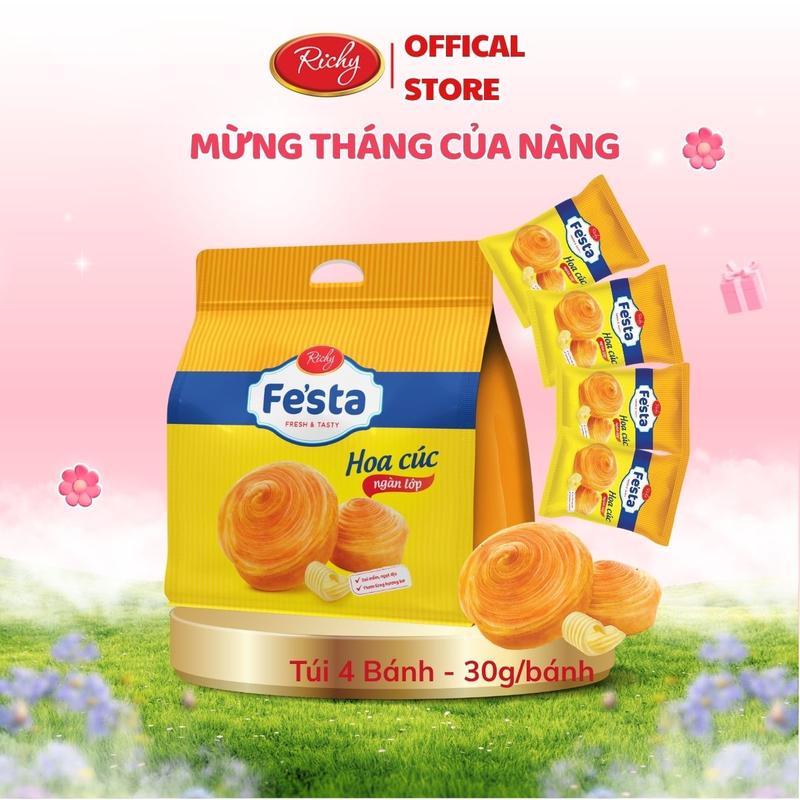 BÁNH TƯƠI - HSD 35 NGÀY Bánh mỳ hoa cúc ngàn lớp Fe'star 120g 40g x 3 bánh Ăn Vặt Snack Food