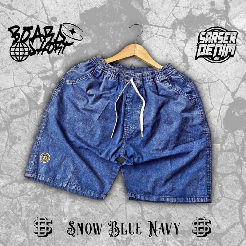 Boardshort Celana Pendek Pria Jeans Sea Wash Denim Kain Tebal Premium Quality Dark Blue Navy Celana Kolor Distro Surfing Pantai Santai Nyaman Celana Pendek Laki Laki Tren 3