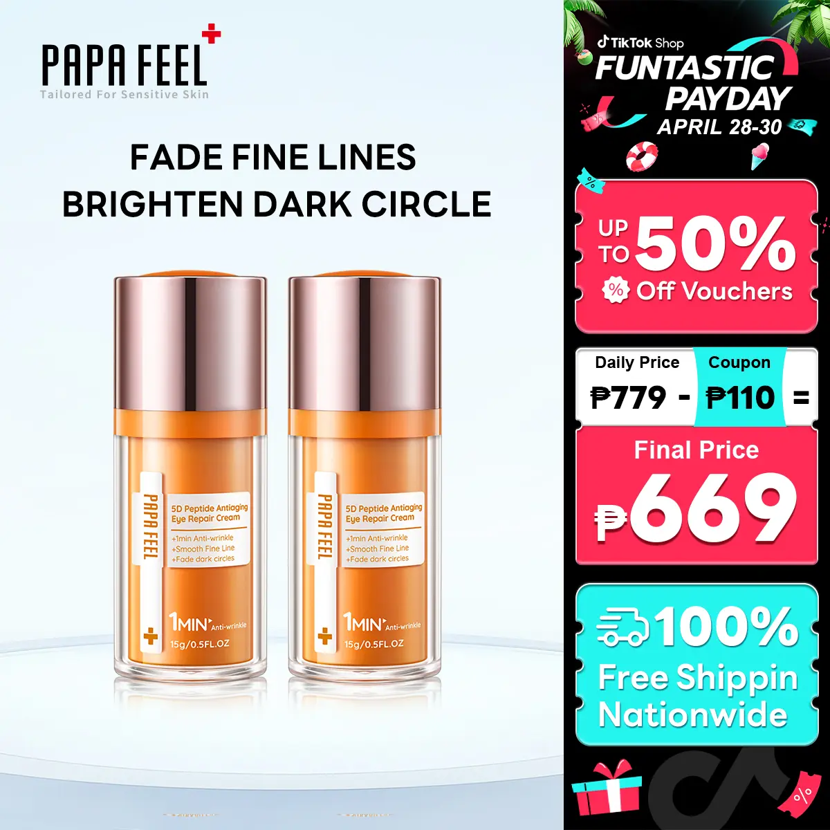 FDA PAPA FEEL 5D Peptide Eye Cream 15g | Remove dark circles