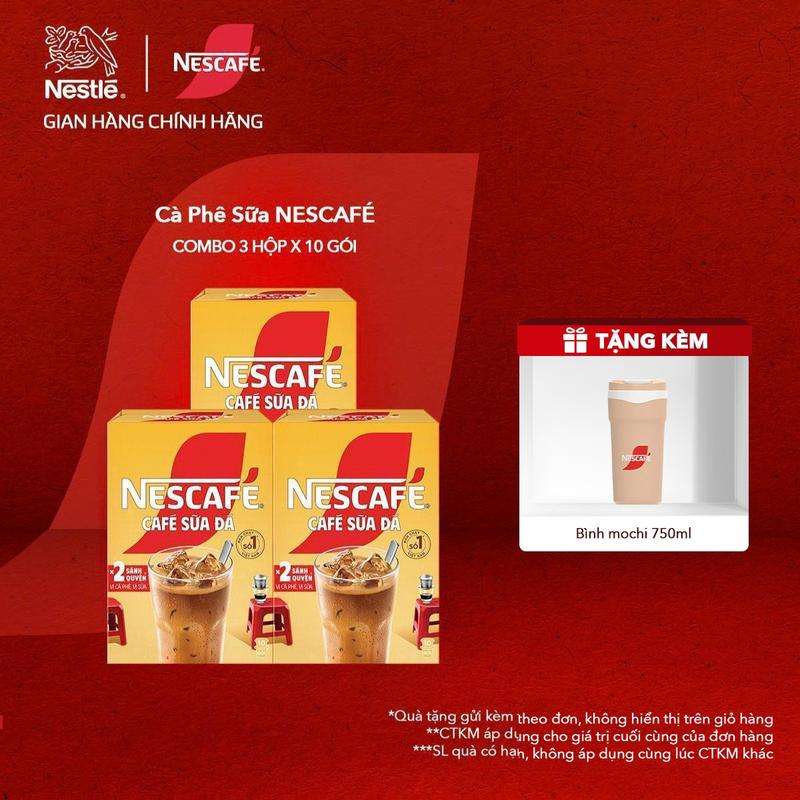 Nestlé VN Combo 3 Hộp Cà Phê Sữa Nescafé Cà phê hòa tan/Cà phê gói (Hộp 10 gói x 24g)-ST