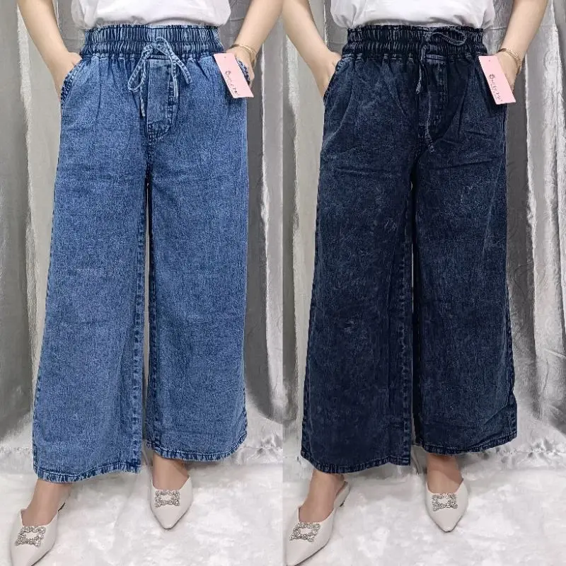 Celana Jeans Kulott Super Jumbo Pinggang Karet Wanita
