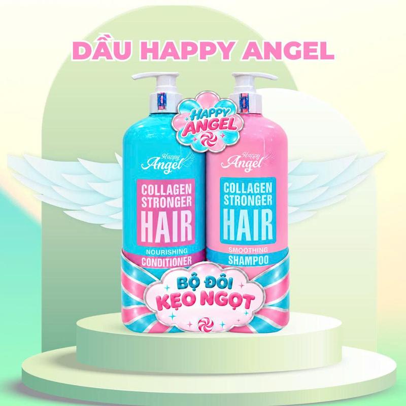 Cặp Dầu Gội Xả Collagen Angel Happy 800ML Phục Hồi Dưỡng Tóc Siêu Mềm Mượt Hương Thơm Ngọt Ngào