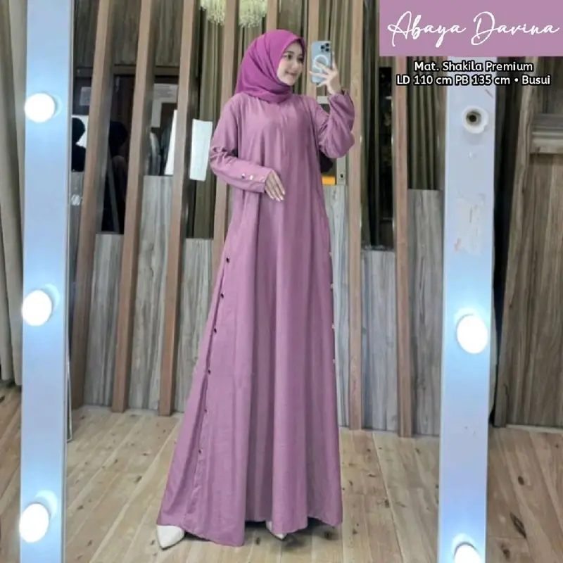 Gamis Abaya Davina Bahan Shakila Premium Busui Lengan Kancing - Mewah, Lebaran, Dewasa, Dress, Pesta, Maxi, Muslim, Syari, Remaja, Wanita muslimah 3