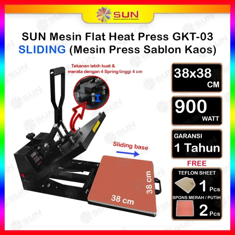 Mesin Press Sablon Kaos SUN 38x38 HIGH PRESSURE ( ALAS ALUMINIUM + KARET SILIKON ASLI )EF-01 / EF-02 /GKT untuk Kaos, Bag, Puzzle, Plat Aluminium, Bantal ( DTG, DTF, Polyflex, Sublime, Transfer Paper, Platisol, Rubber ) 0
