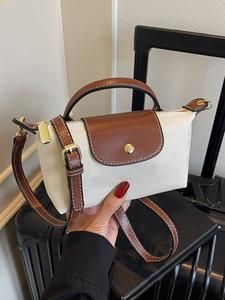 Bolso de hombro sencillo y retro con contraste de color, adorno de broche metálico, correa ajustable, bolsa cruzada, a la moda y versátil, pequeña y exquisita, adecuada para salidas diarias, citas, etc.