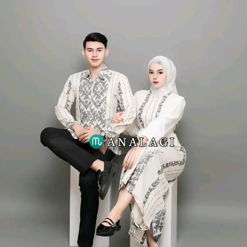 Baju Couple Tenun putih Baju Keluarga Set Couple 4