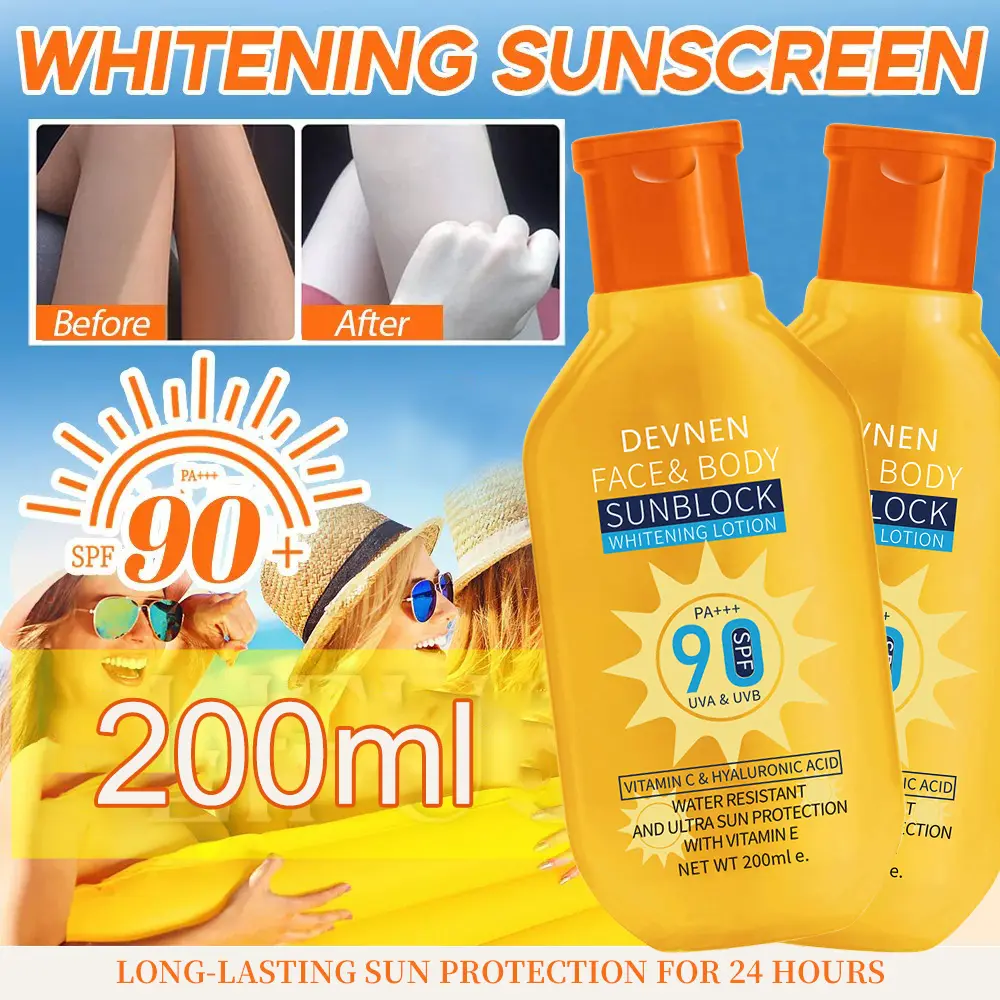 Glowing Up Sunscreen Lotion Whitening Sunblock Cream SPF90 PA +++ Wajah Dan Badan Sunscreen Sun Protect & Moisture Lotion UV Protection Tahan Air Double Whitening Mencerahkan Niacinamide