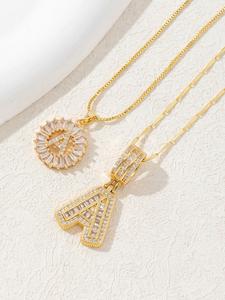 Set de 2 Collares con Letra Inicial y Piedras de Circonia | Collares Burbuja Dorados/Plateados para Mujer | Collar Ice Out para Hombre | Regalo de Aniversario | Collar con Colgante de Letra y Piedra de Circonia dealsforyoudays