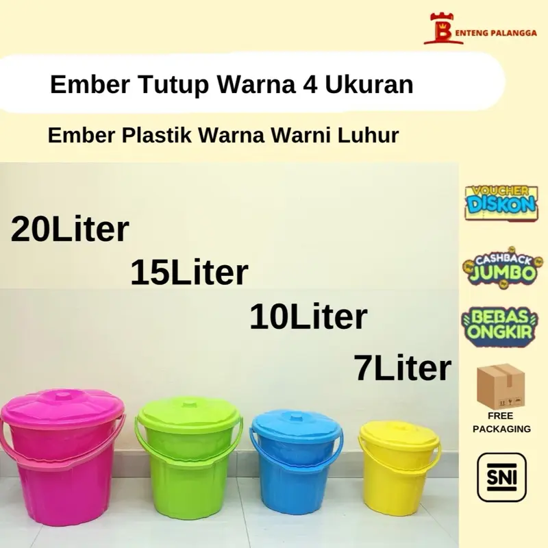 Ember Tutup Plastik Warna Warni /Timba Air Tutup Serbaguna Plastik Tebal 7Liter/10Liter/15Liter/20Liter