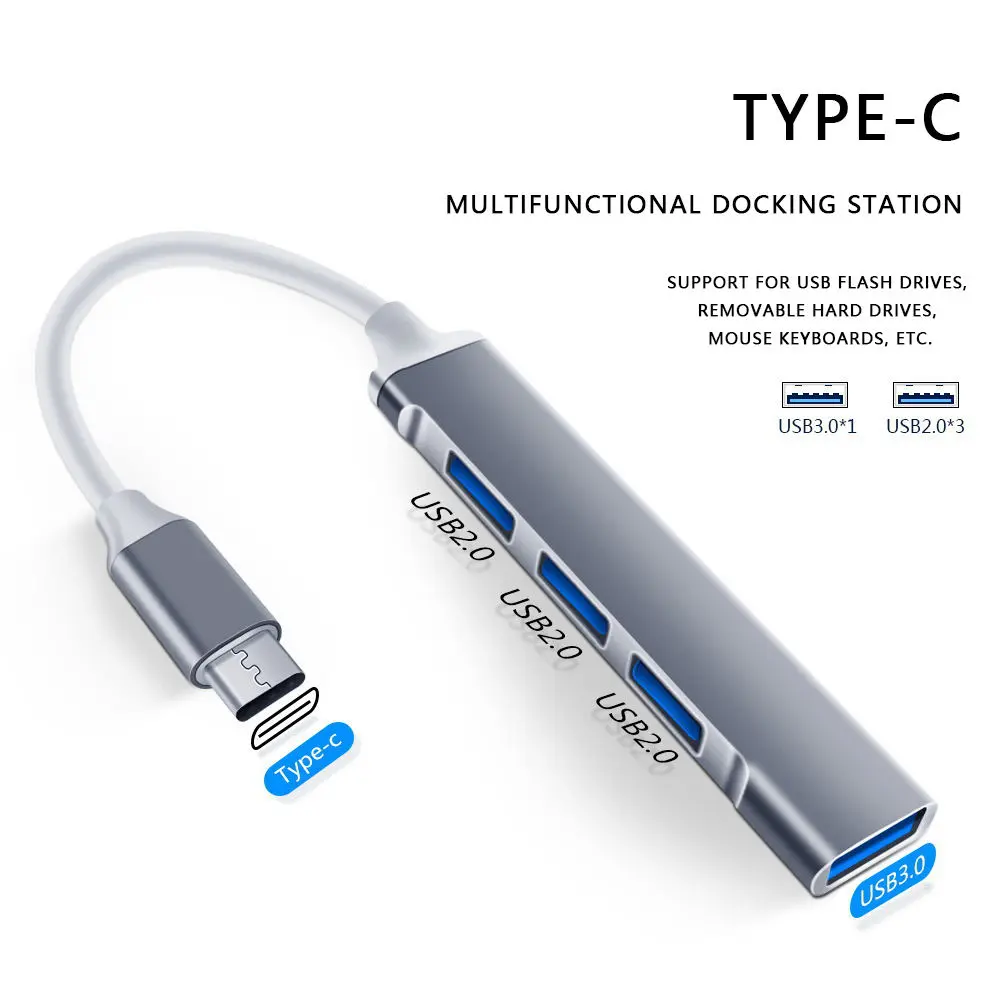 Usb Hub 4 Port Type C 3.0 Otg Adapter Usb Hub 4 in 1 To Type C Konektor Usb 4 Port Female