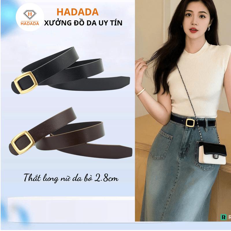 Thắt Lưng Nữ Da Bò THật HADADA DV70, Khóa Vuông Mạ Vàng Sang Chảnh