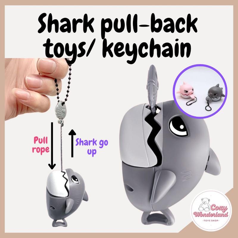 [Shark Pull-back Toys/ Keychain] Shark pull string shark decompression toys keychain grip shark eat drawstring rope 1