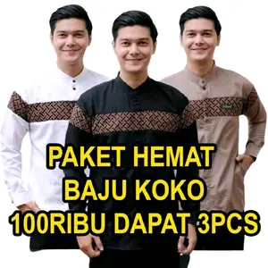 PAKET HEMAT 100RIBU DAPAT 3 BAJU KOKO MOTIF KURTA KOBATA PANJANG Kemko Lengan batik Kemeja Dewasa Kekinian de kokopria pria minimalis dicuci dengan tangan saja