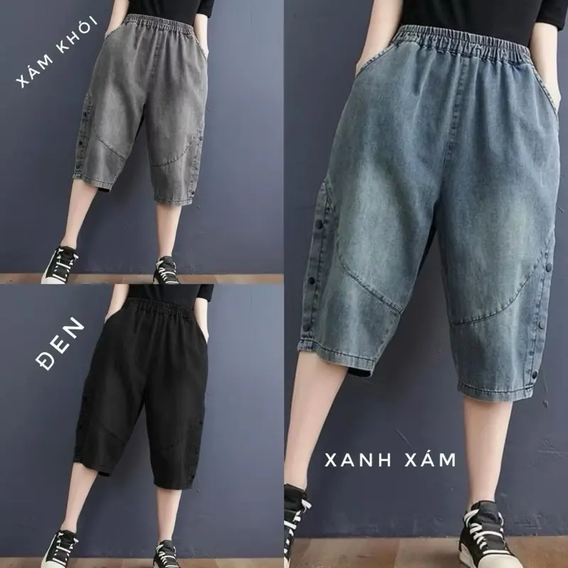 Quần Bò Jeans Ngố Baggy Nữ Cạp Chun Lưng Cao, Chất Bò Mềm Mịn Dễ Mix Đồ