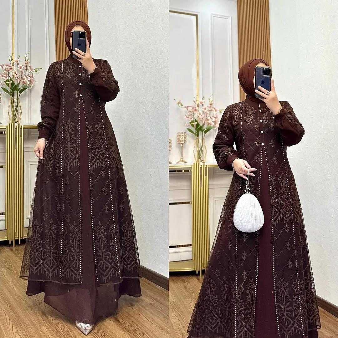 Denara Dress Fashion Wanita Muslim Terbaru Gamis Kondangan Terbaru Bahan Ceruty Baby Doll Mix Brukat