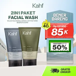 [KAHF BUNDLE 2IN1 PAKET FACIAL WASH] Complete Acne Care & Brightening Face Wash Pack 100 ml isi 2 pcs - Wajah Glowing, Cerah, Anti Ketarik, Bebas Kusam - Skincare Pria - Kombinasi Sabun Cuci Muka Sesuai Kondisi Kulit