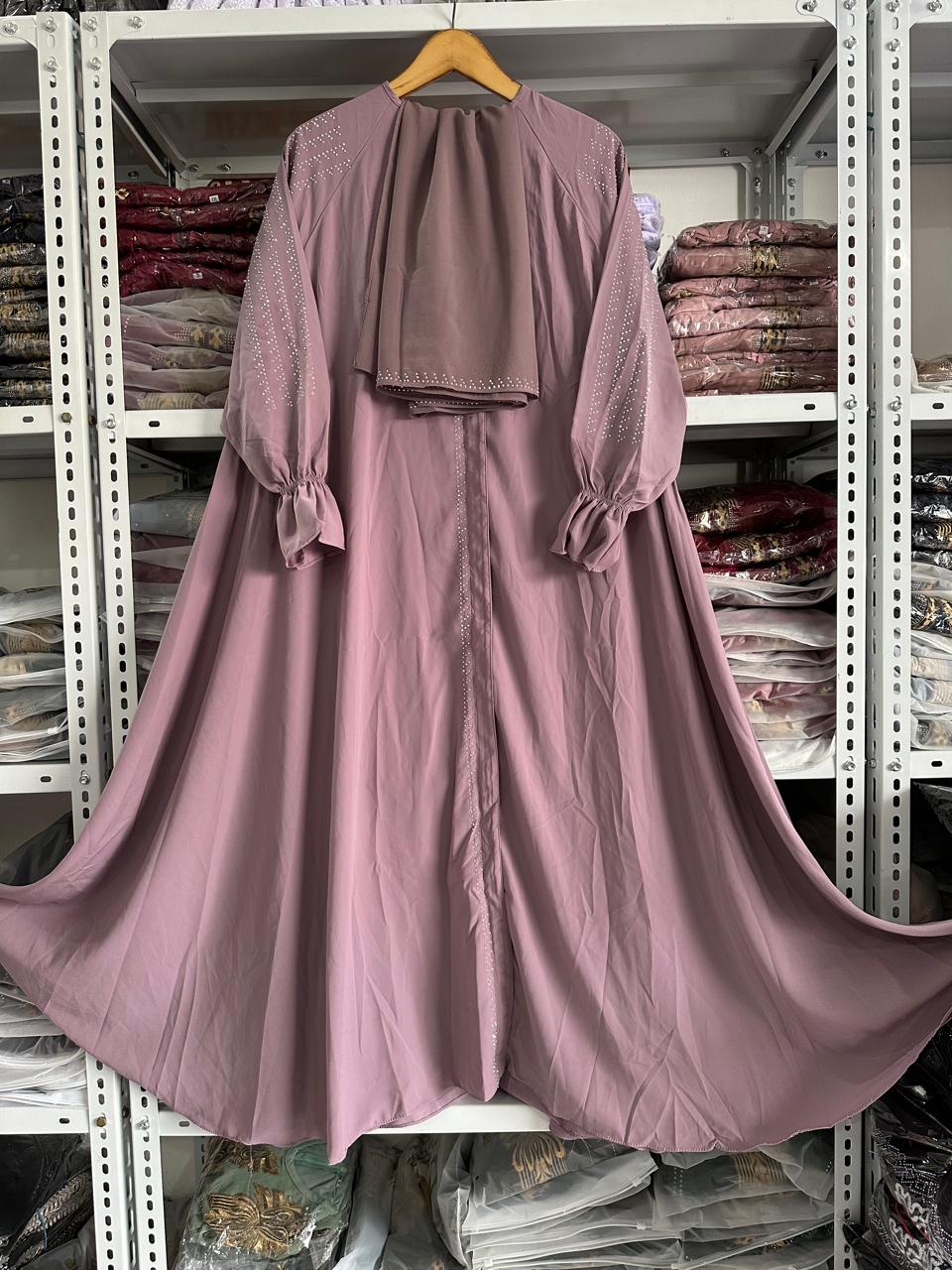 Abaya premium set kerudung pasmina ceruty gamis abaya dubai jet black wolpich wolpis resleting full bisa jadi outer terbaru