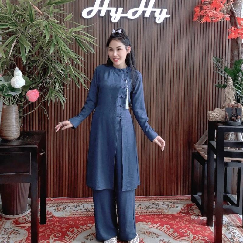 Thiên Bình - Bộ Pháp Phục Lễ Chùa Nữ Bigsize Cổ Tròn Dáng Dài Thanh Lịch-HyHy
