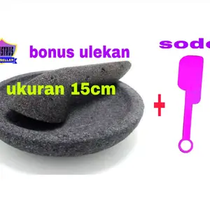 Cobek Batu 15cm Fullset Bonus Sodet & Ulekan Ukuran 15cm Cocok untuk Penggilingan Bumbu Dapur Alat Kitchenware