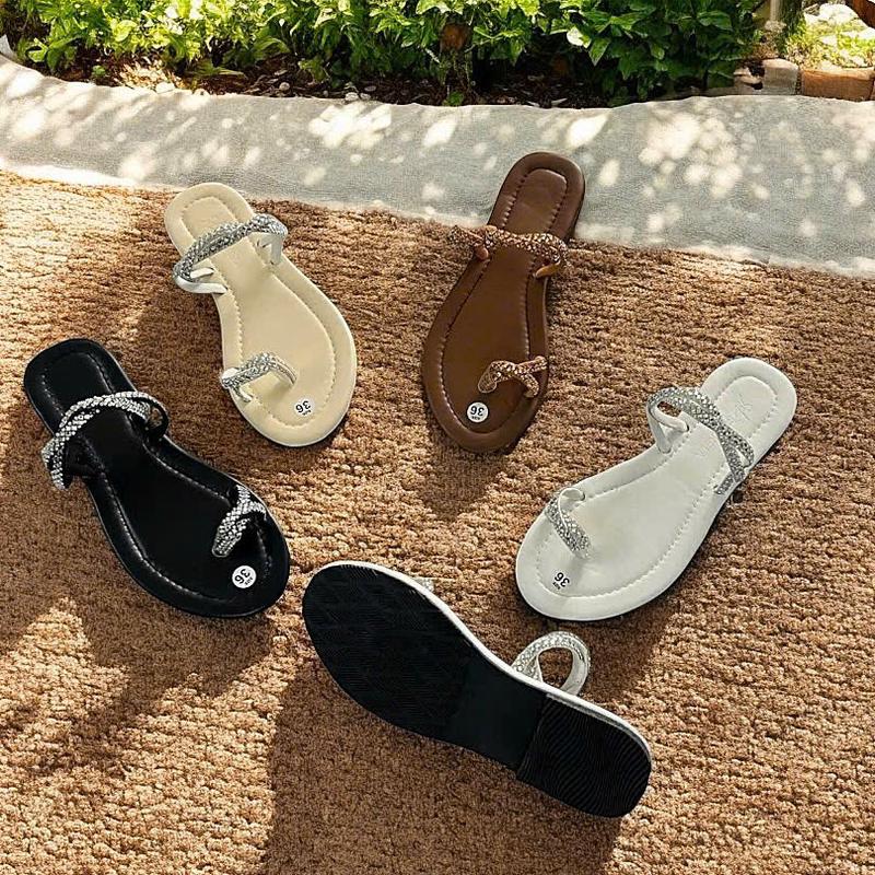 (COMBO 2 ĐÔI 100)Dép nữ xỏ ngón VH đính đá 3 dây xoắn đế bệt sang trọng , dép kiểu nữ đẹp DéP Shoes giay dep