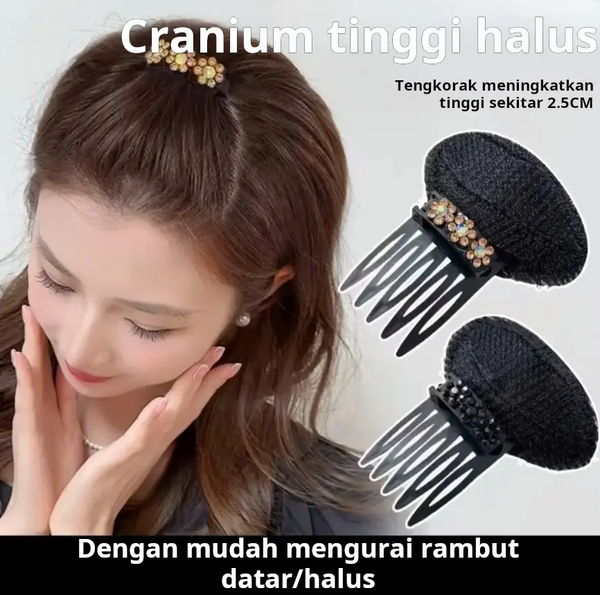 Sisir Rambut Fluffy 2025 dengan Berlian, Klip Penata Rambut Self-Adhesive Lima Gigi