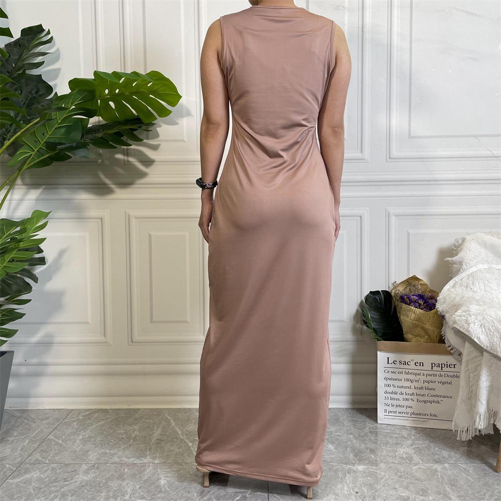 6565# Muslim Inner Dress Sleeveless Solid Color Slip Long Dress - CHAOMENG MUSLIM SHOP