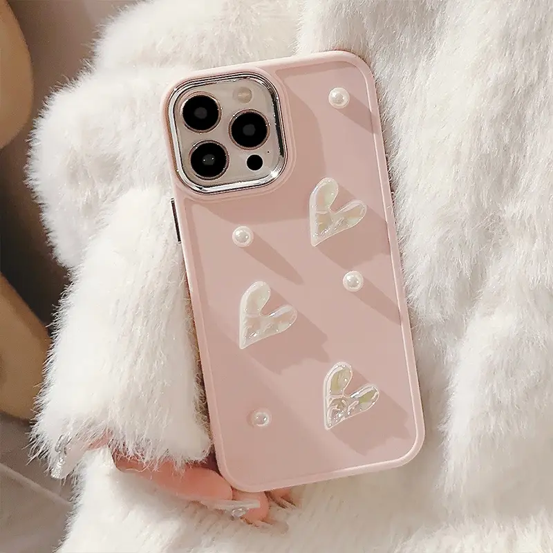 Cute 3D Love Heart Pearl Design Protection Case Slim Soft TPU Shockproof Protective Cover for iPhone 7