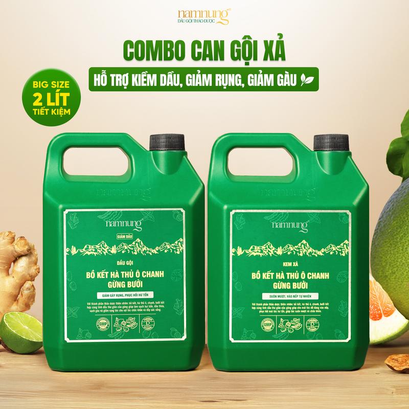 [FLASH SALE] (Sắp cháy hàng) (Combo tiết kiệm) Dầu gội thảo dược bồ kết NamNung và dầu xả thảo dược hỗ trợ giảm rụng, giảm dầu, suôn mượt Can bigsize tiết kiệm 2L Chăm sóc tóc Dưỡng tóc nữ - Giảm 39%