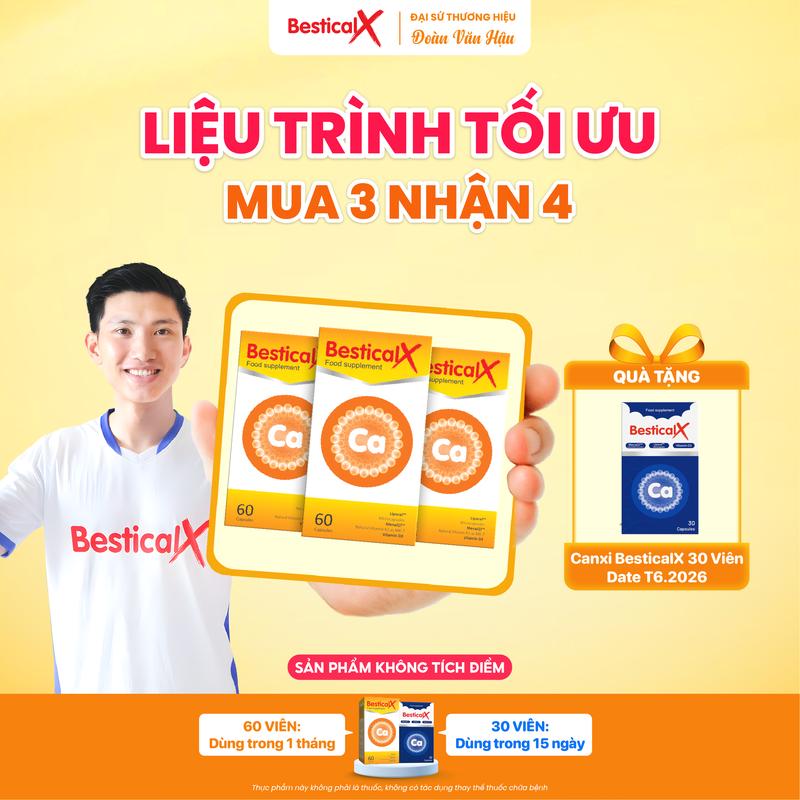   Liệu Trình Đầy Đủ Cho Trẻ Trên 8 Tuổi  3 Hộp Canxi Bestical X  60 Viên-KTĐ : Bổ Sung Canxi Vitamin K2 và Vitamin D3 Hỗ Trợ Xương Răng Chắc Khỏe 