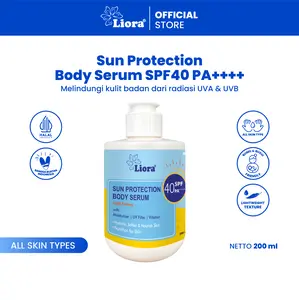 LIORA Sun Protection Body Serum SPF 40 PA++++ 200 ML | Sunscreen Badan Anti UV dengan Perlindungan Harian Maksimal Tubuh dan Leher dengan Vitamin | Lotion Sunblock Menghalangi radiasi jahat penyebab Kulit terbakar, Cegah Kulit Tangan Belang
