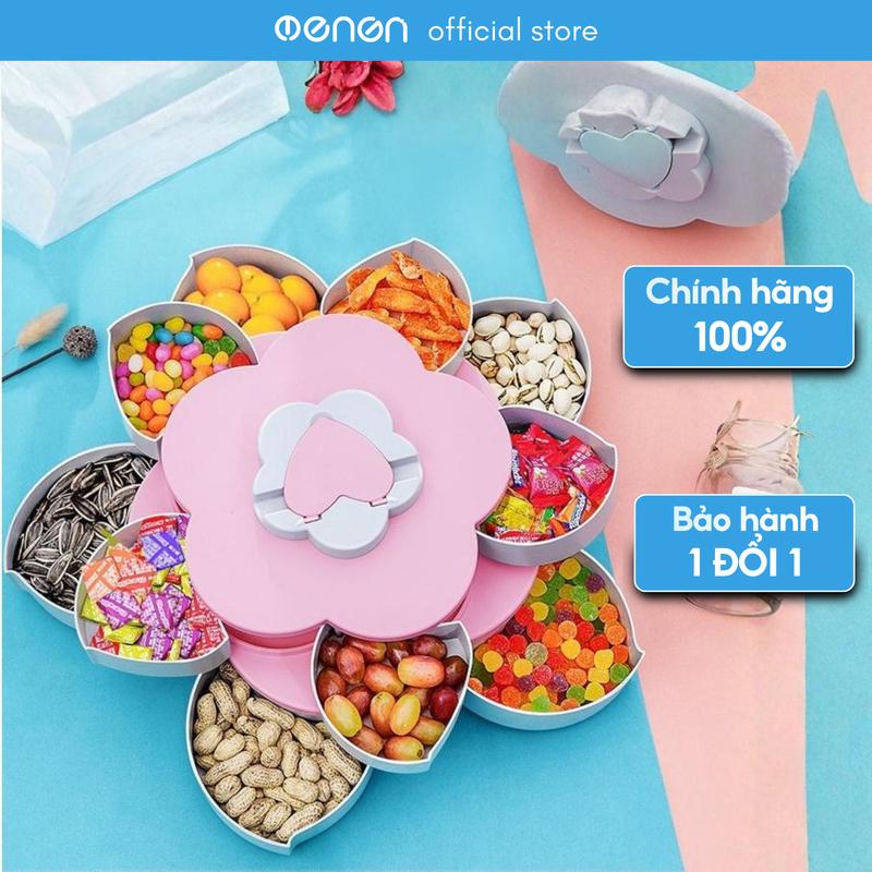 Khay Đựng Bánh Kẹo Tết – Oenon – Hộp Mứt 2 Tầng Xoay 360 Độ – 10 Ngăn Dạng Hoa Nhựa Cao Cấp An Toàn Thực Phẩm Màu Xanh Phối Hồng