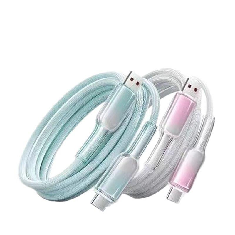 65W băng tinh thể gradient sạc nhanh dữ liệu cáp cho iPhone Huawei điện thoại di động loại sạc flash 6A bện dây