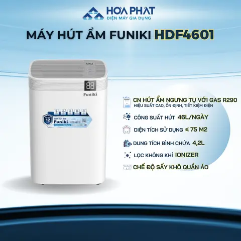 Máy hút ẩm Funiki HDF4601 (46L/ ngày) I HDF3201 (32L/ ngày) - Bình chứa 4.2L, Ion âm sạch không không khí, Sấy khô quần áo, Bảo hành 12 tháng
